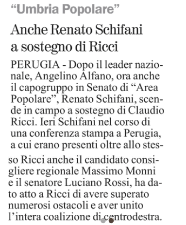 Schifani in Umbria per Ricci- Giornale dell´Umbria