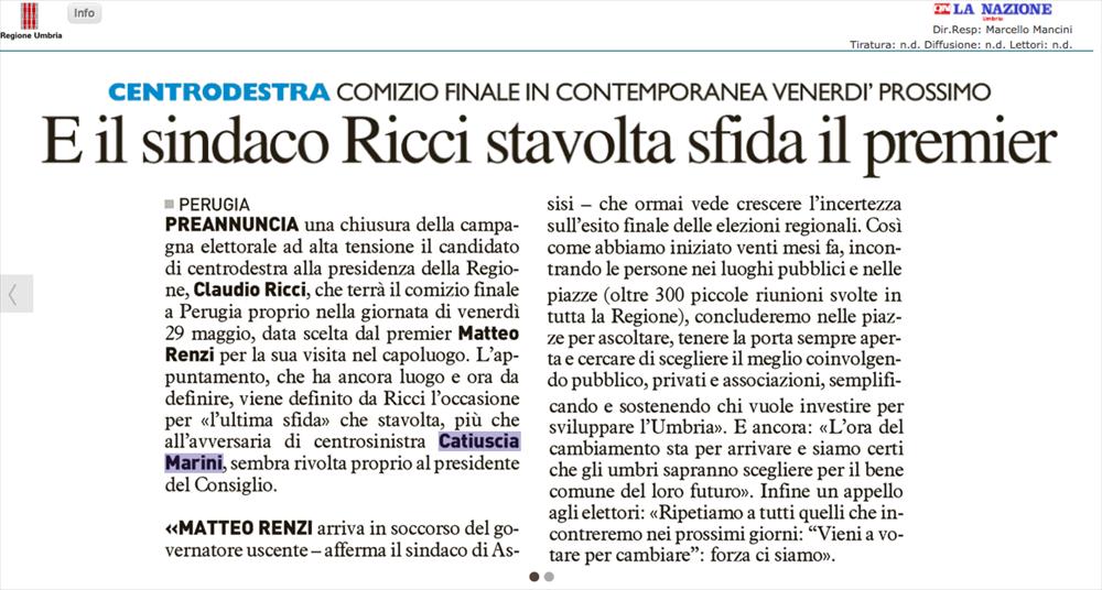 da La Nazione - Ricci sfida il Premier Renzi